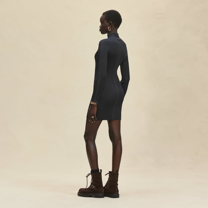 Noir Long-sleeve Short Dress