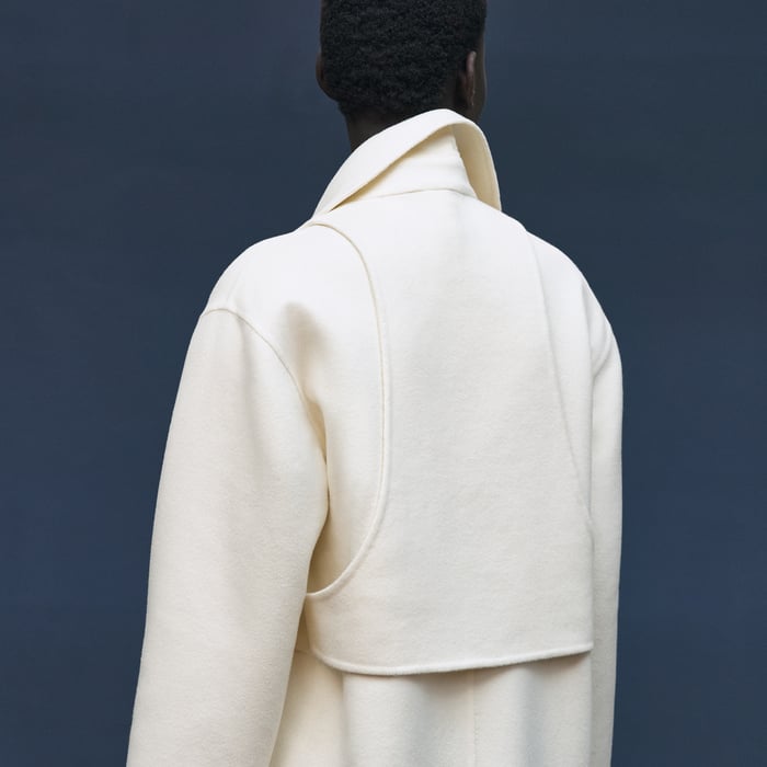Blanc Naturel Long Modular Cashmere Coat