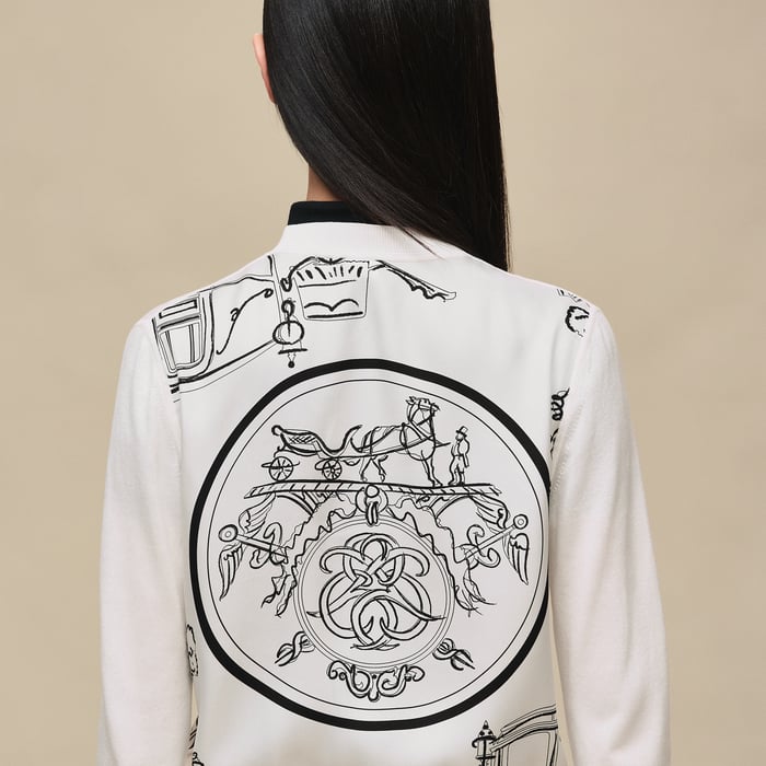 Blanc Nacre "Ex-libris a Main Levee" Long-sleeve Twillaine Cardigan
