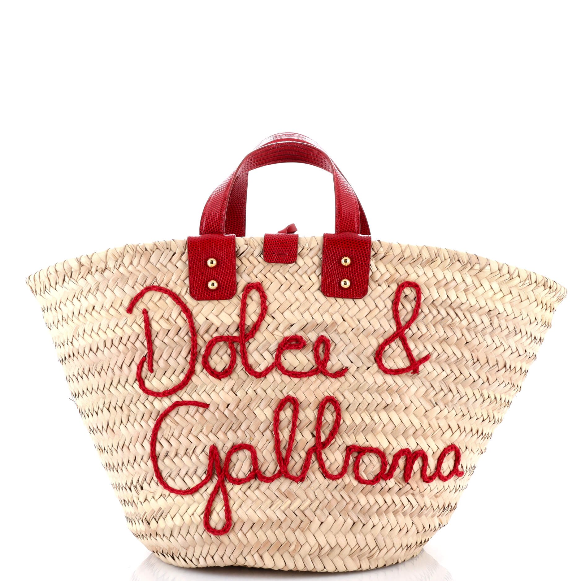 Dolce &amp; Gabbana Kendra Logo Basket Bag Embroidered Straw