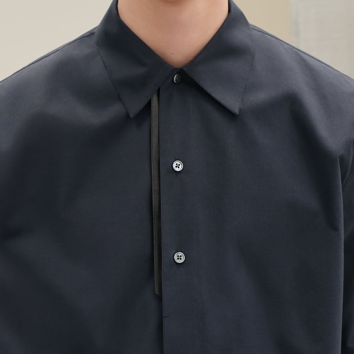Ardoise Short-sleeve Straight Cut Shirt With Leather Detail