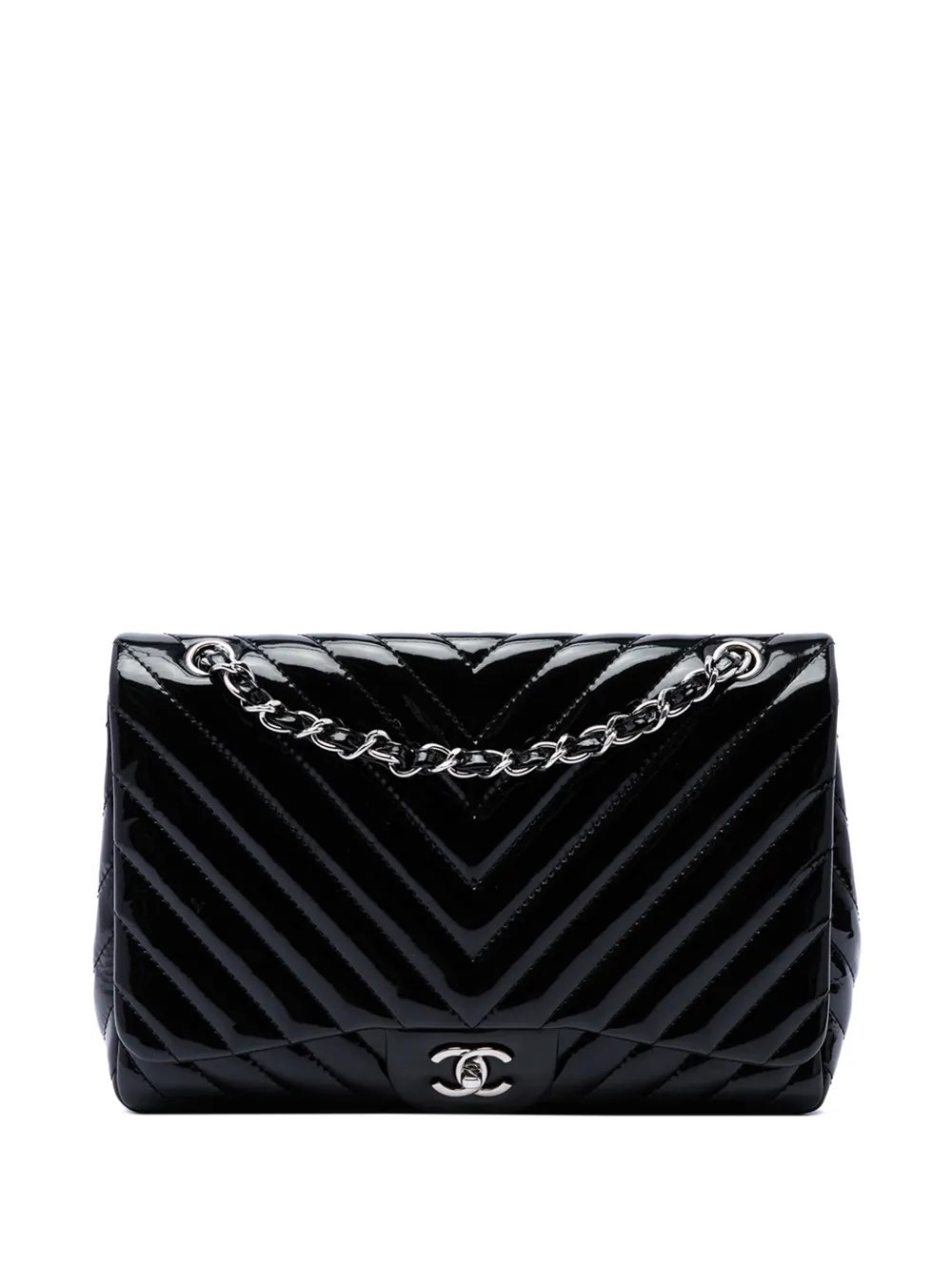 2009-2010 Jumbo Classic Chevron Patent Single Flap shoulder bag