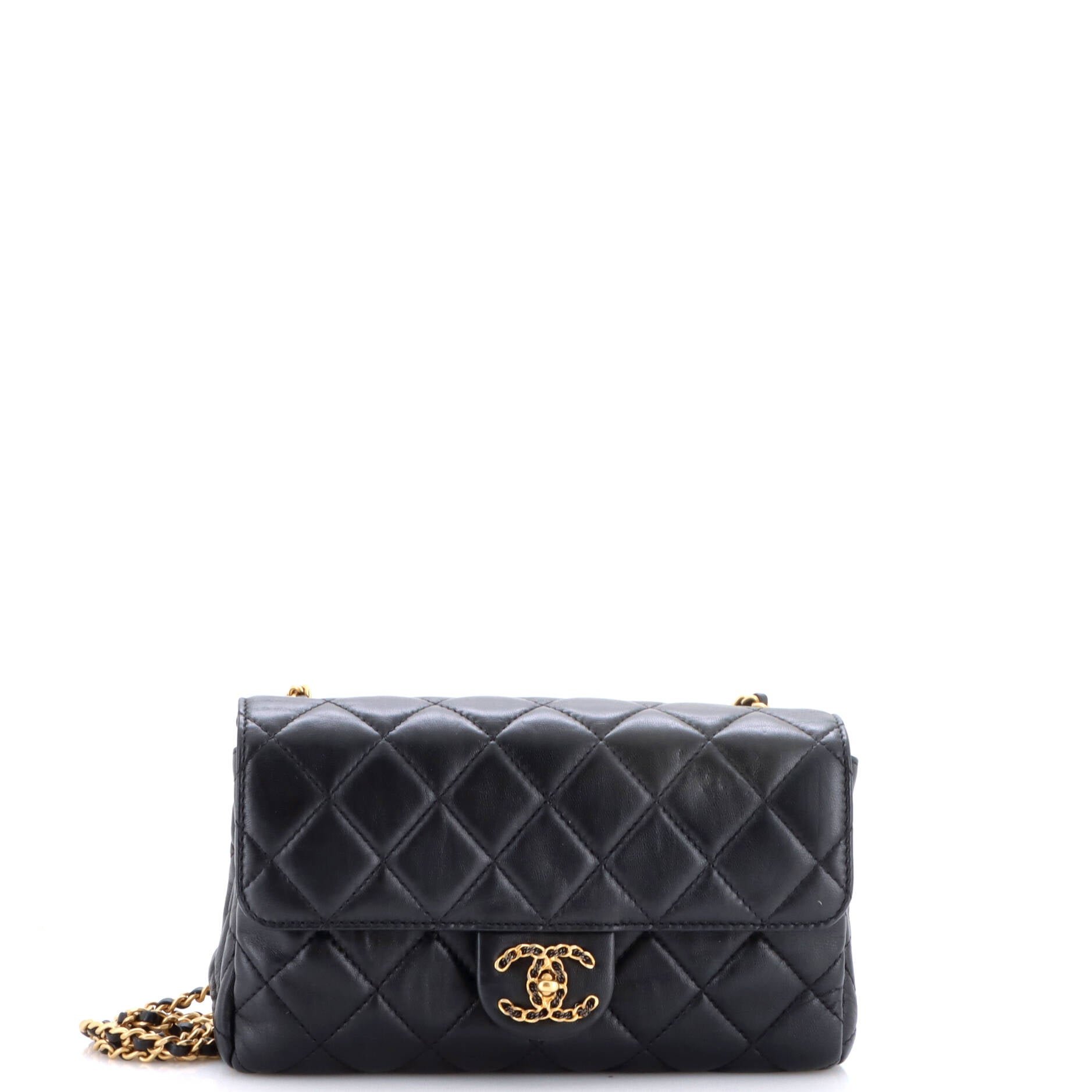 Chain Woven CC Accordion Flap Bag Quilted Lambskin Mini