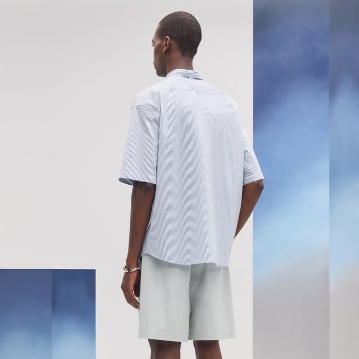Bleu "Doubles Rayures Serties" Boxy Fit Shirt