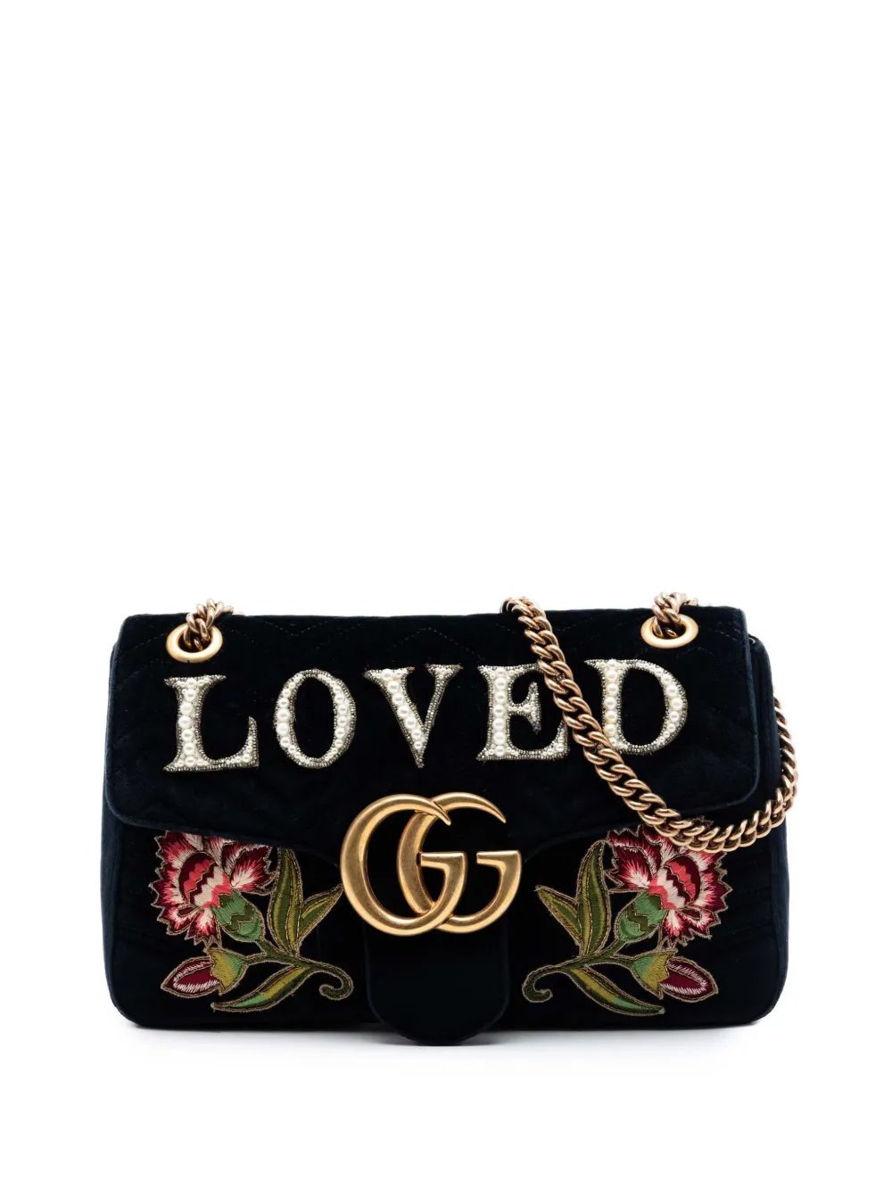 2016-2026 Large GG Marmont Matelasse Velvet Embroidered Loved shoulder bag