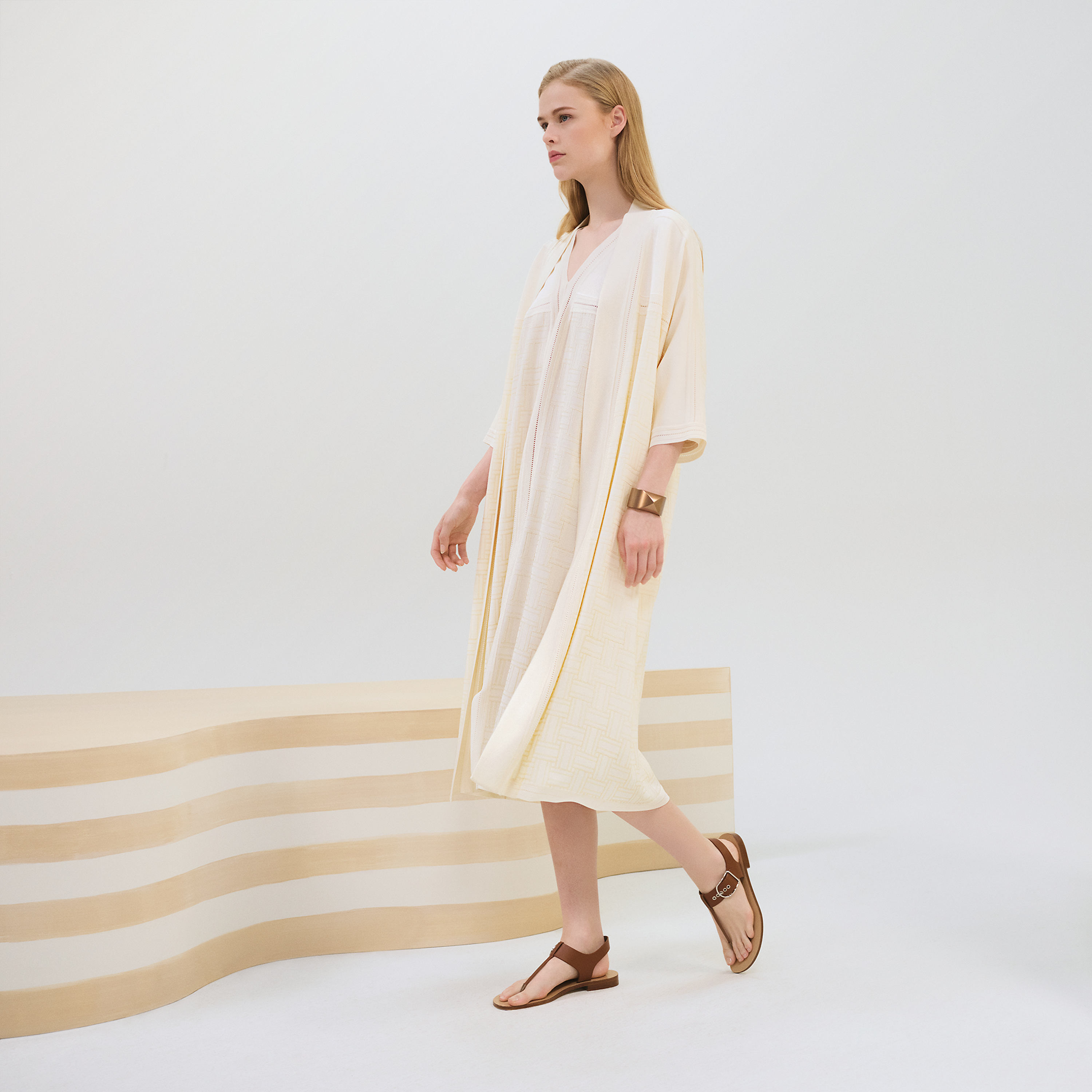 "Crepe Envers Satin" long-sleeve twillaine caftan cardigan