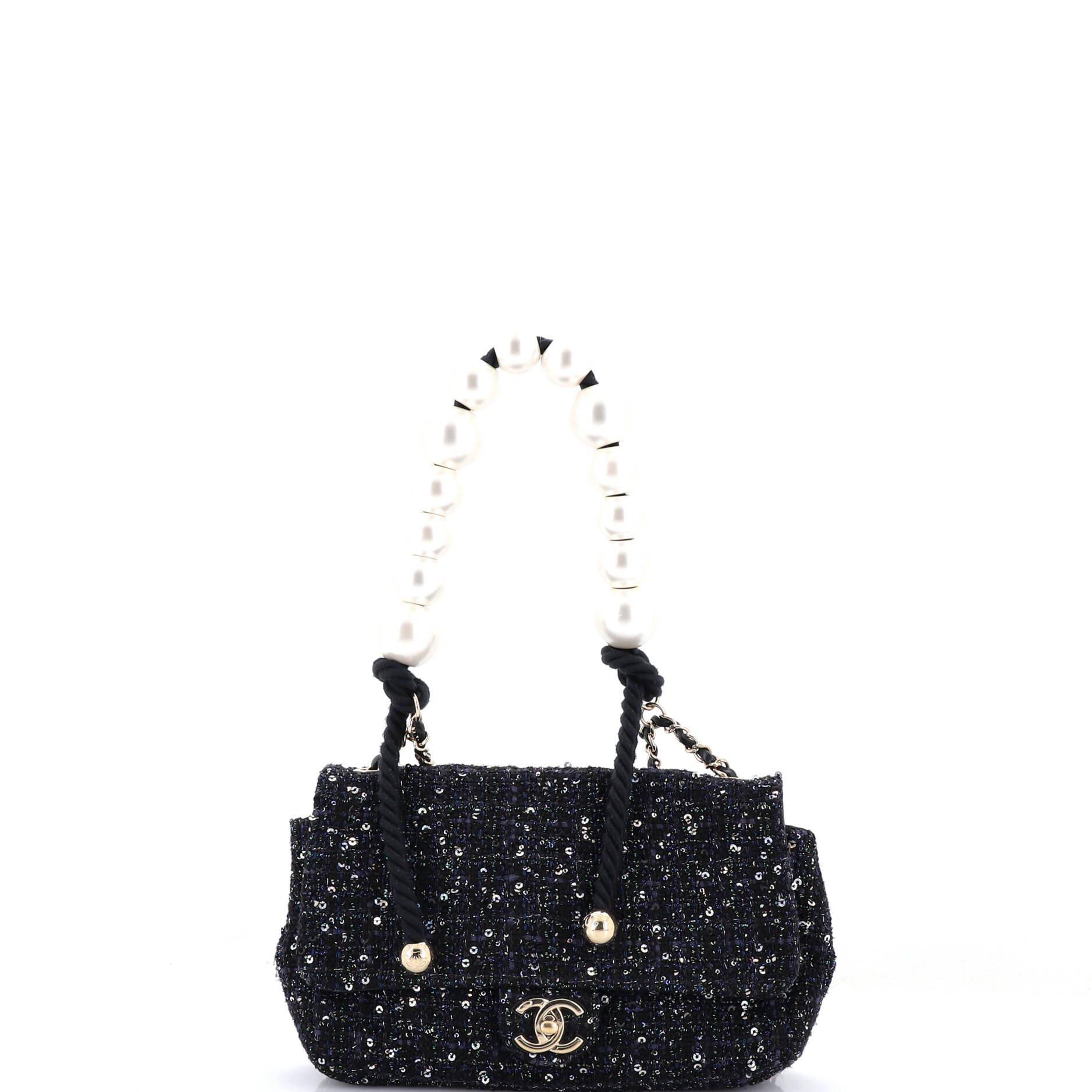 Chanel Pearl Handle Flap Bag Quilted Tweed Mini