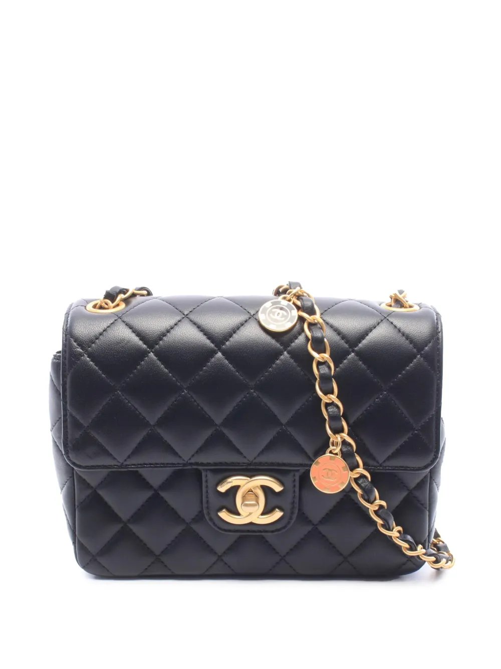 2021-2026 Mini Square Classic Lambskin Casino Royale Charms Single Flap crossbody bag