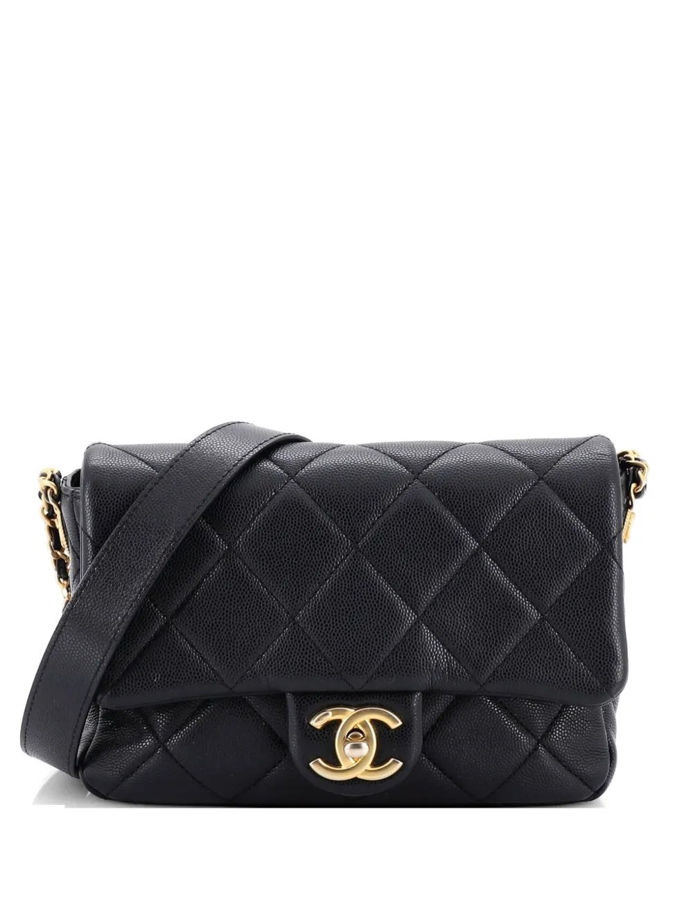 Twist Your Buttons Flap Bag Quilted Caviar Small crossbody bag