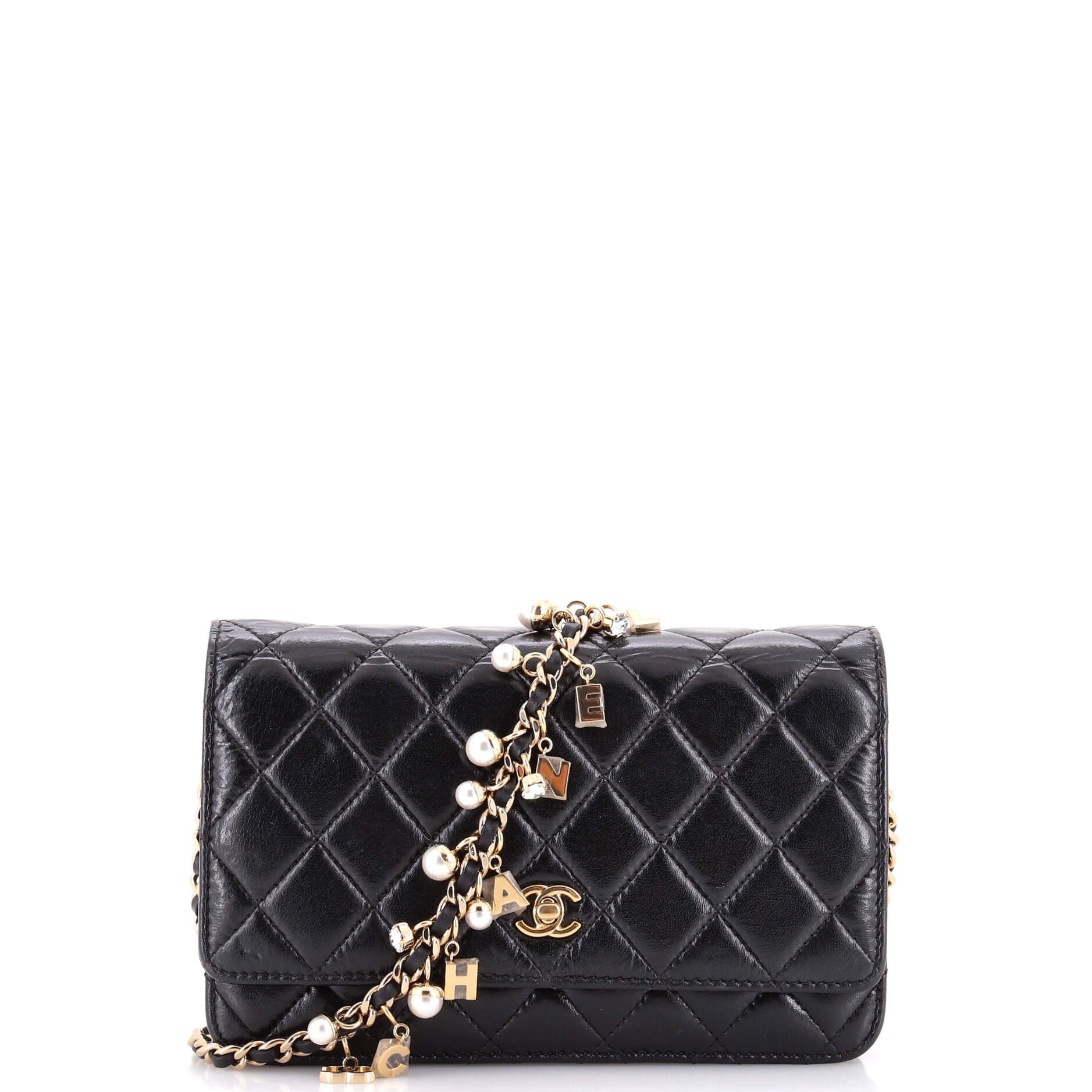 Pearl Charm Wallet on Chain Quilted Glazed Calfskin