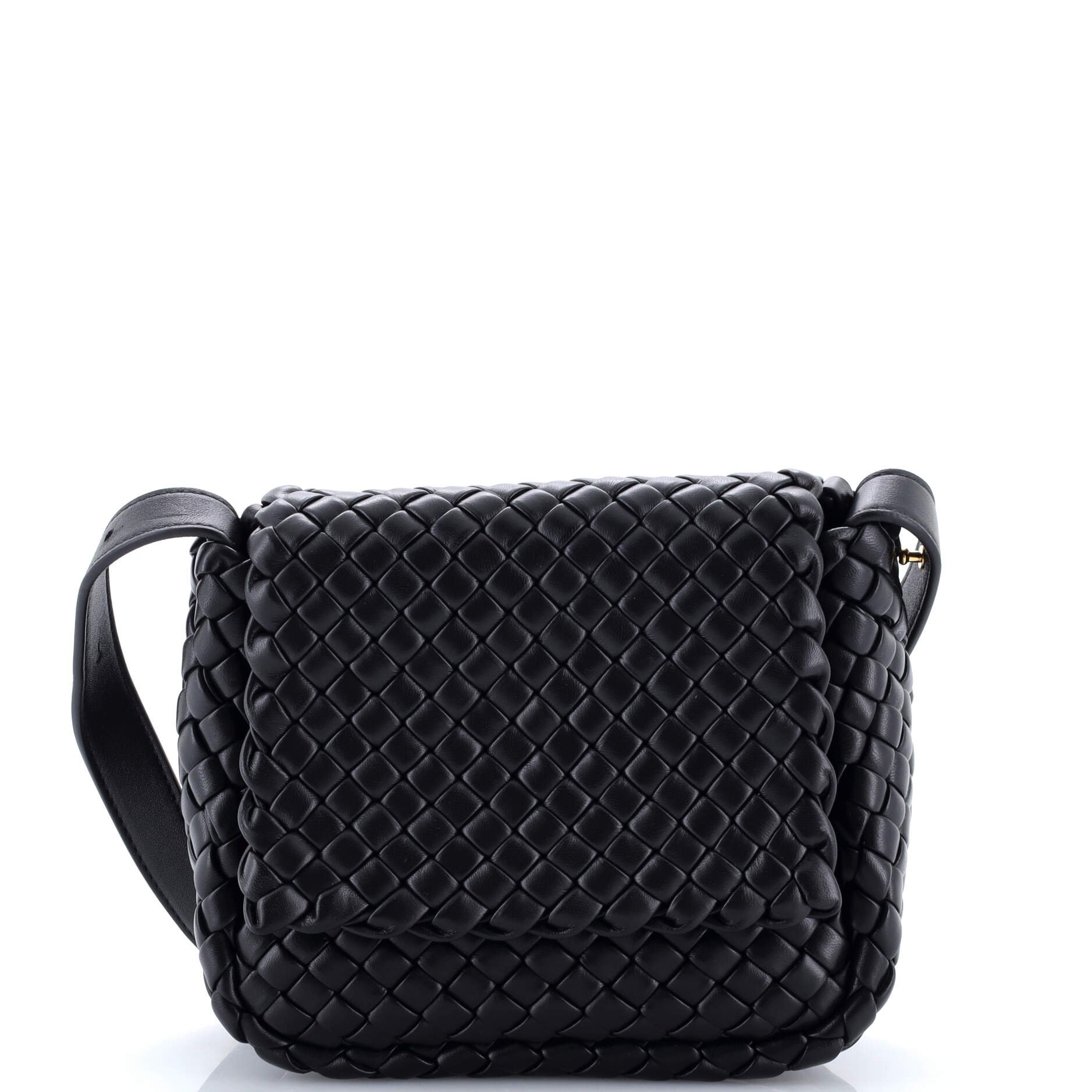 Bottega Veneta Cobble Flap Shoulder Bag Padded Intrecciato Leather Mini