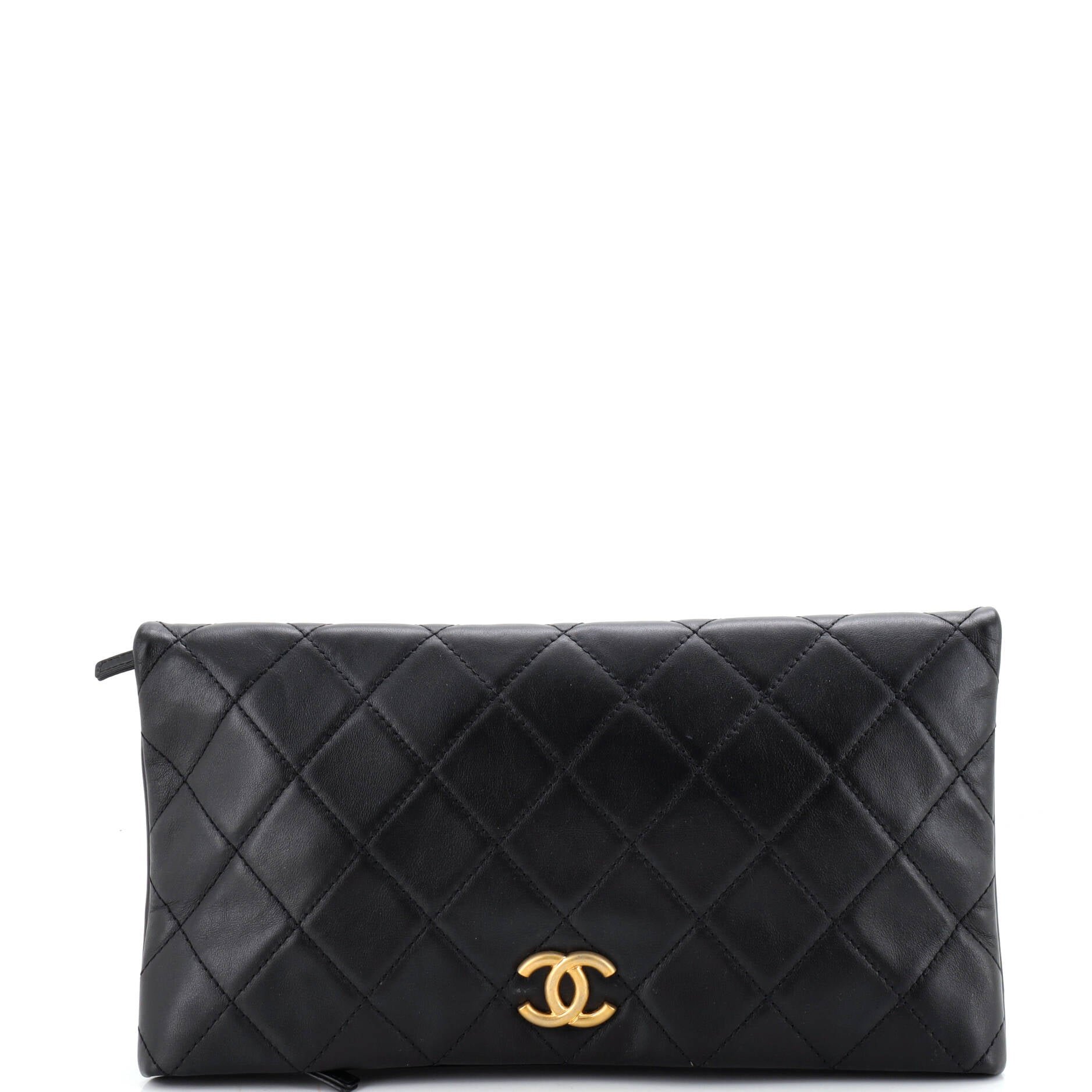 CC Foldover Clutch Quilted Lambskin Large