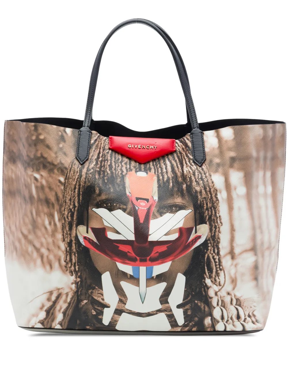 2014 Large Textured Coated Canvas Tribal Girl Print Antigona tote bag