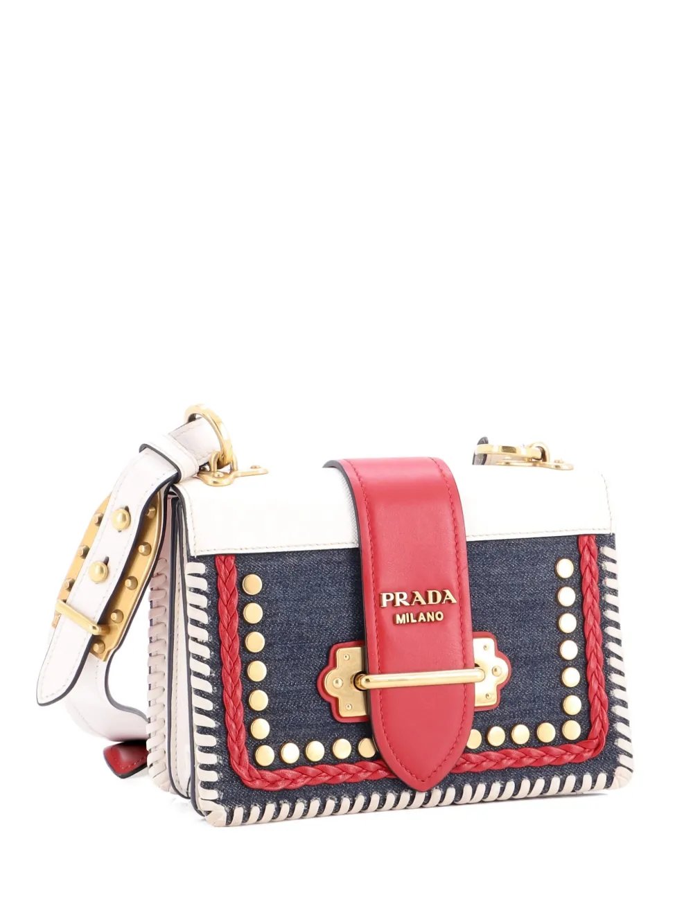 Cahier Embellished Denim and Leather Small crossbody bag