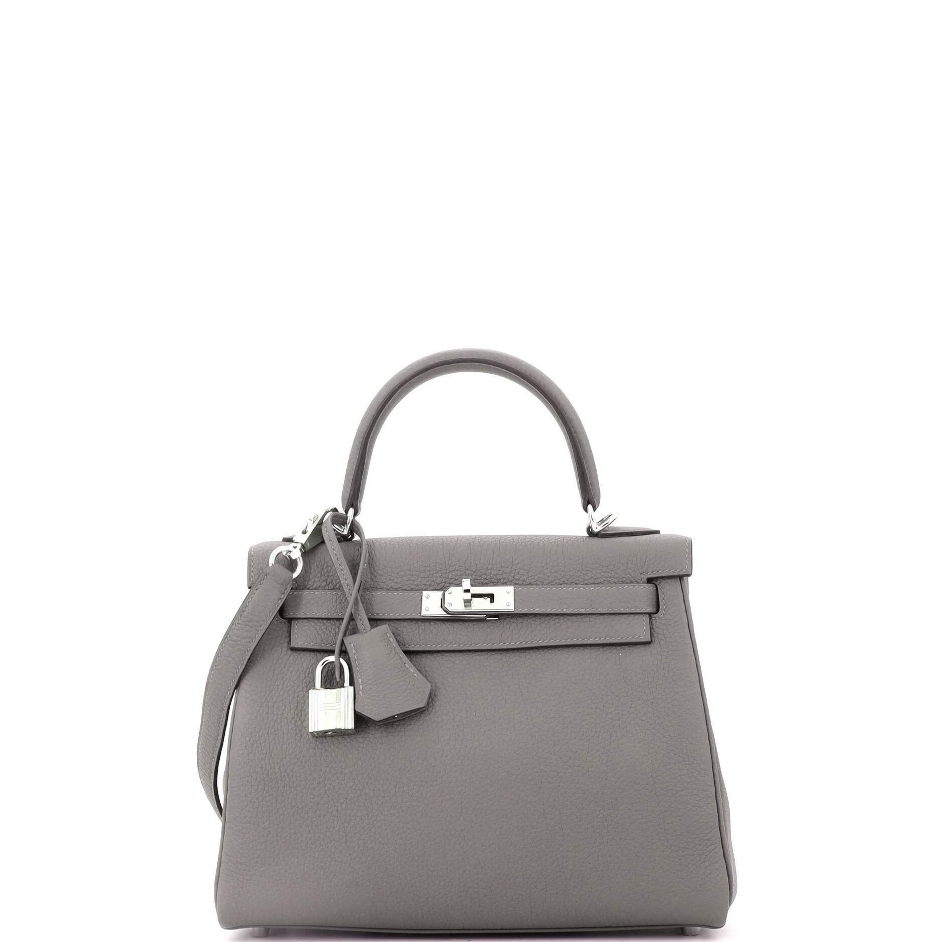 Hermes Kelly Handbag Grey Togo with Palladium Hardware 25