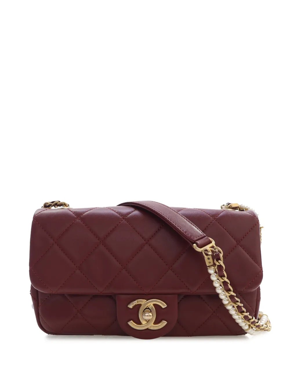 2020 Mini Quilted Calfskin Crystal Pearls Chain Flap crossbody bag