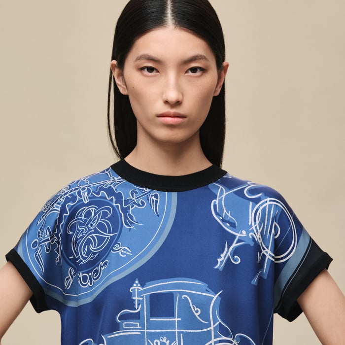 Bleu Lagune "Ex-libris a Main Levee" Short-sleeve Twillaine Sweater