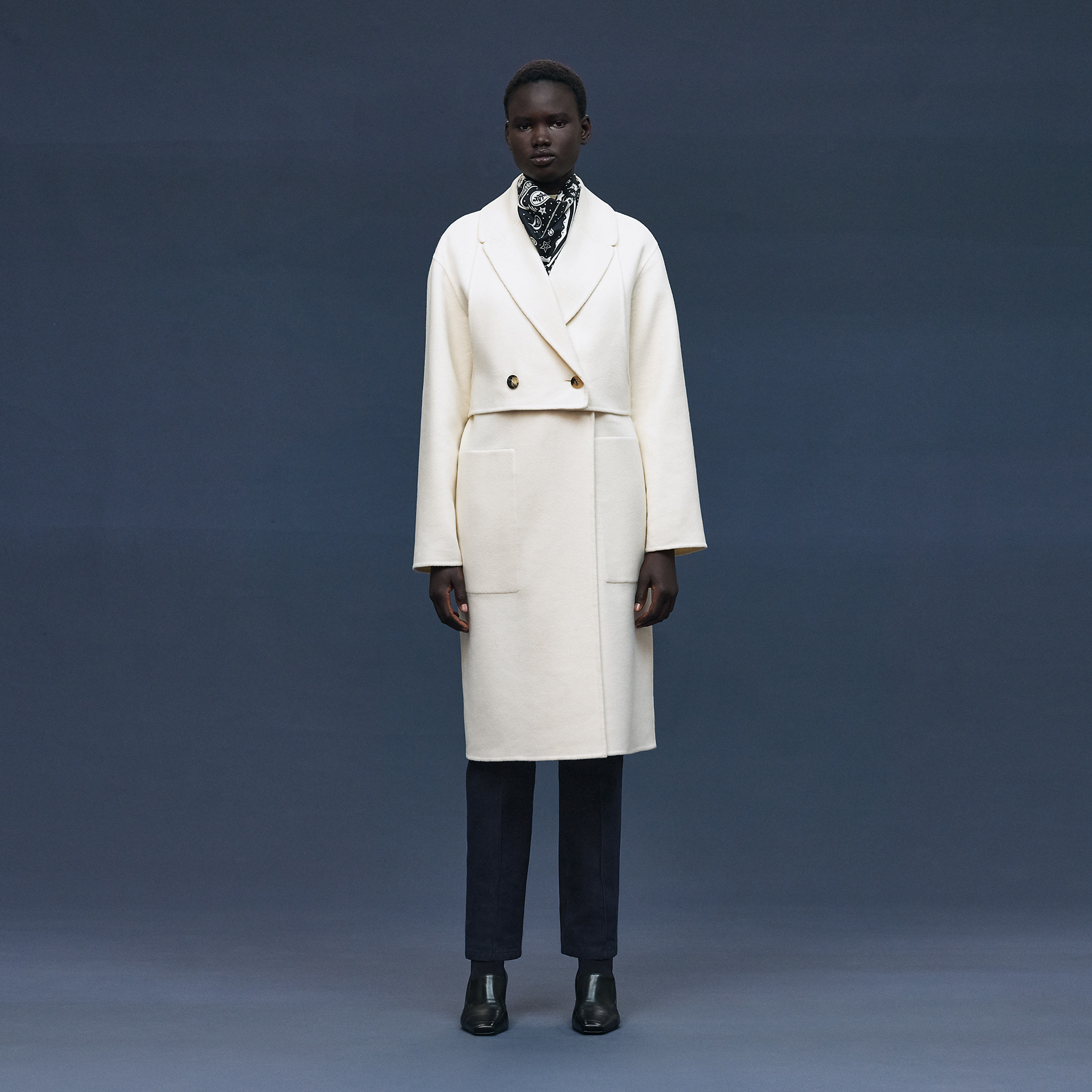Long modular cashmere coat