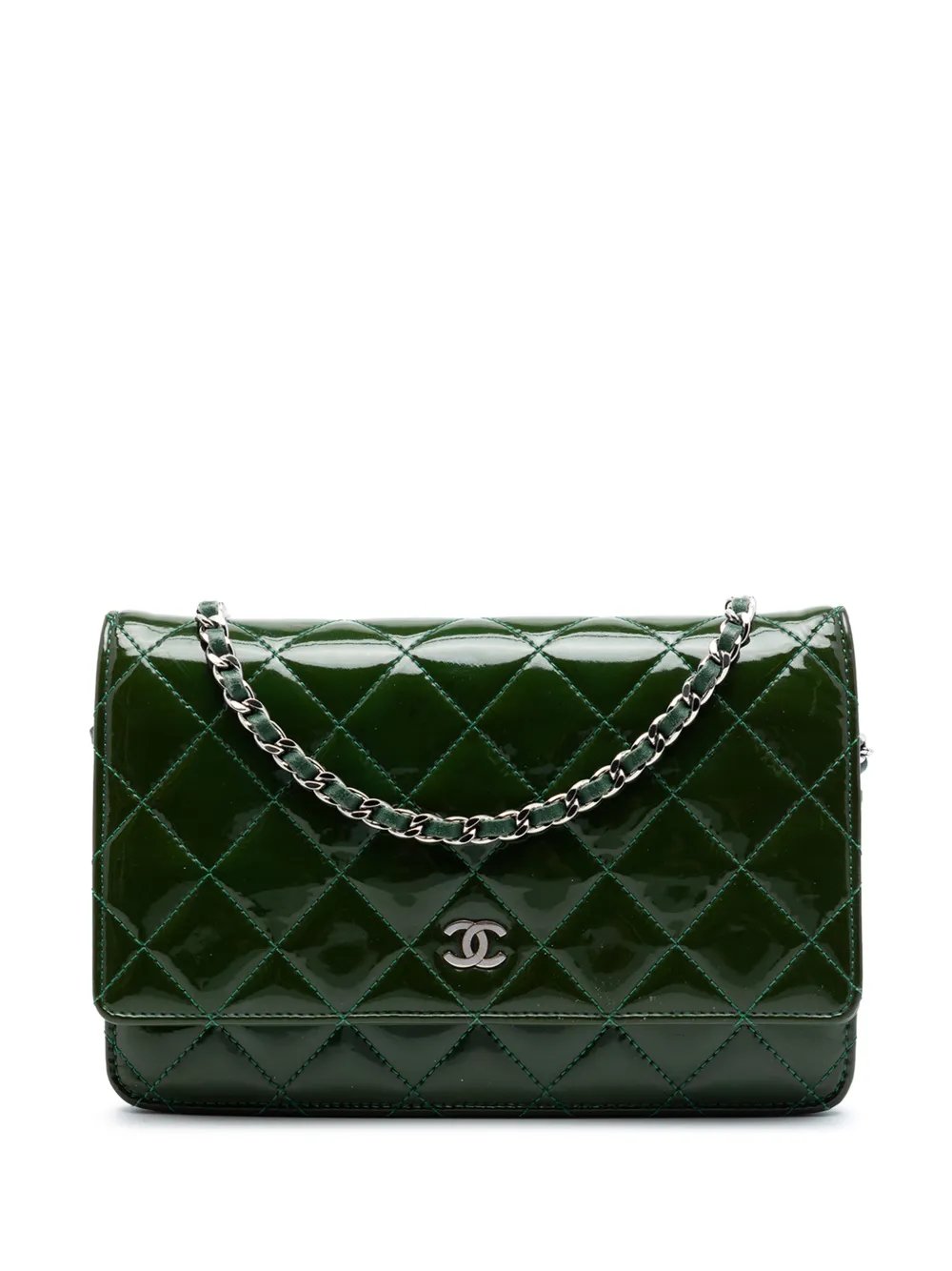 2011 CC Quilted Patent Wallet On Chain crossbody bag