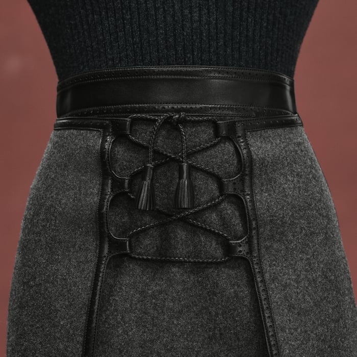 Gris Mica Mixed Leather Drawstring Skirt