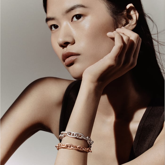 Sans Coloris Chaine d'Ancre Bracelet, Double Band In Rose Gold and Sterling Silver