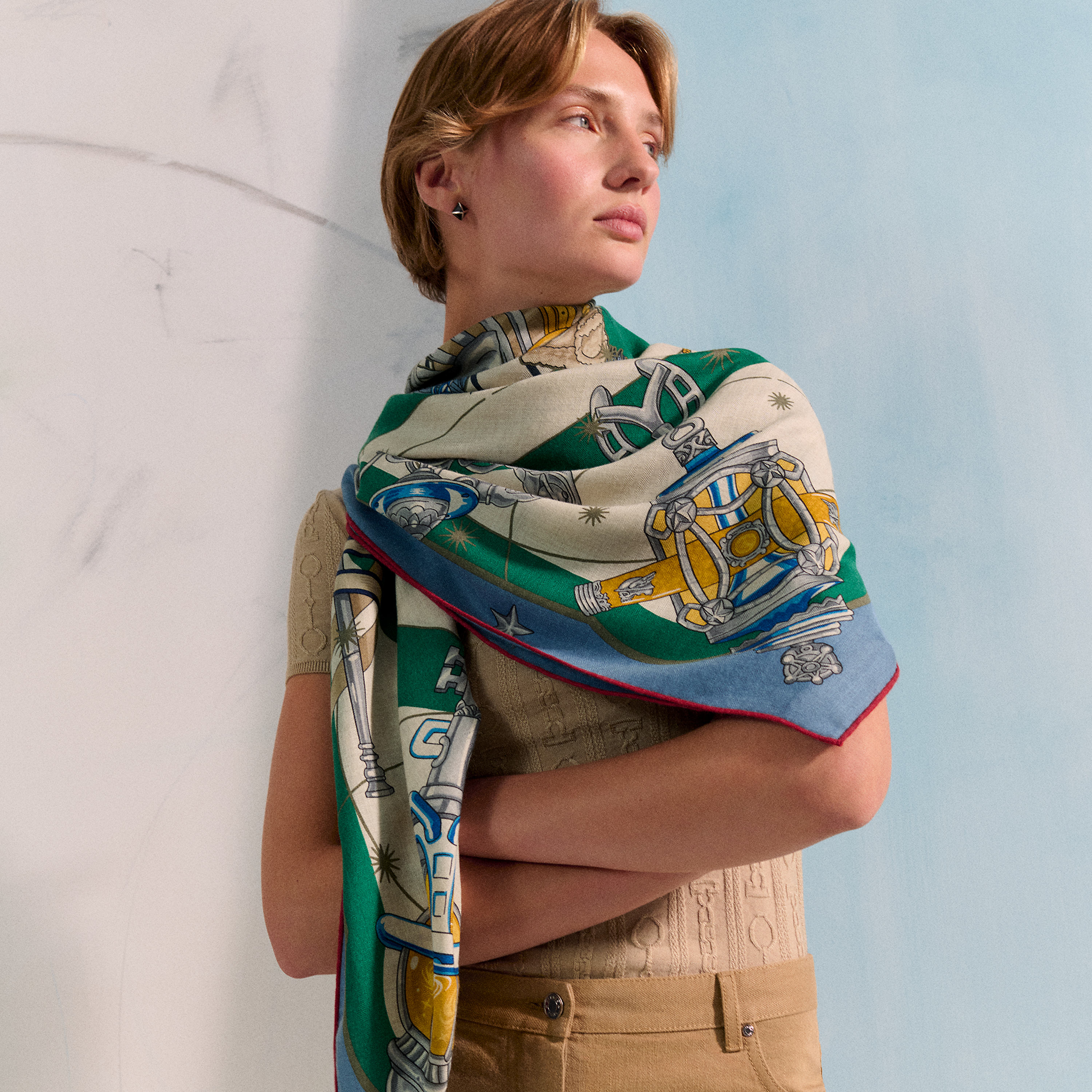 Hermès カレジェアン カシミヤシルク 《コーラス・ステラルム》 ブルー