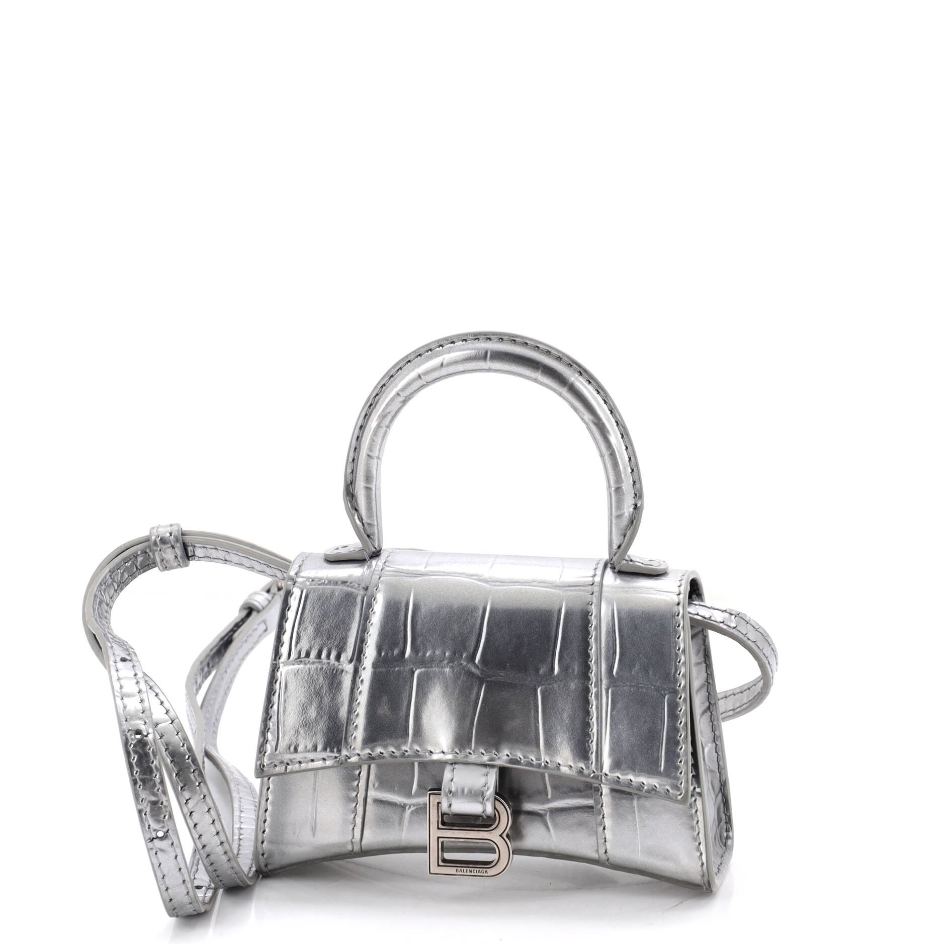 Hourglass Top Handle Bag Crocodile Embossed Leather Mini
