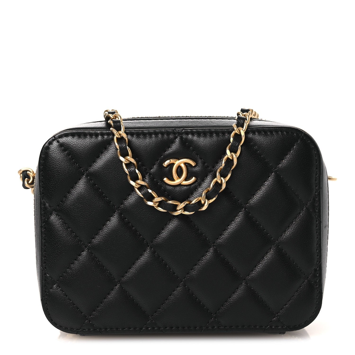 Chanel Lambskin Quilted CC Pearl Crush Camera Case Black