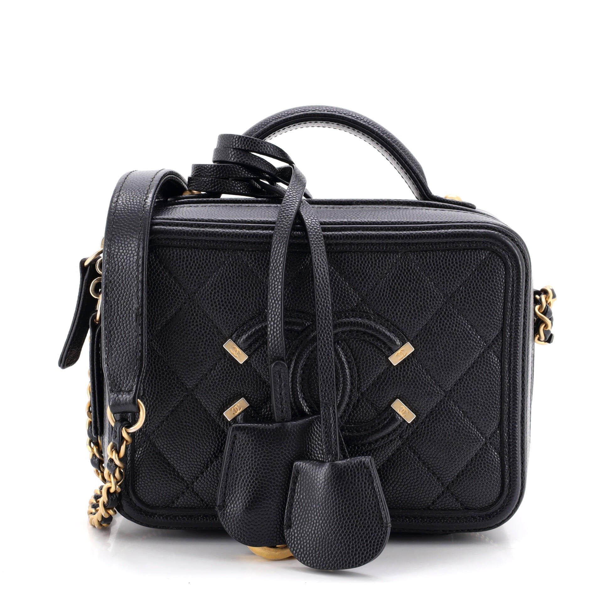 Filigree Vanity Case Quilted Caviar Small