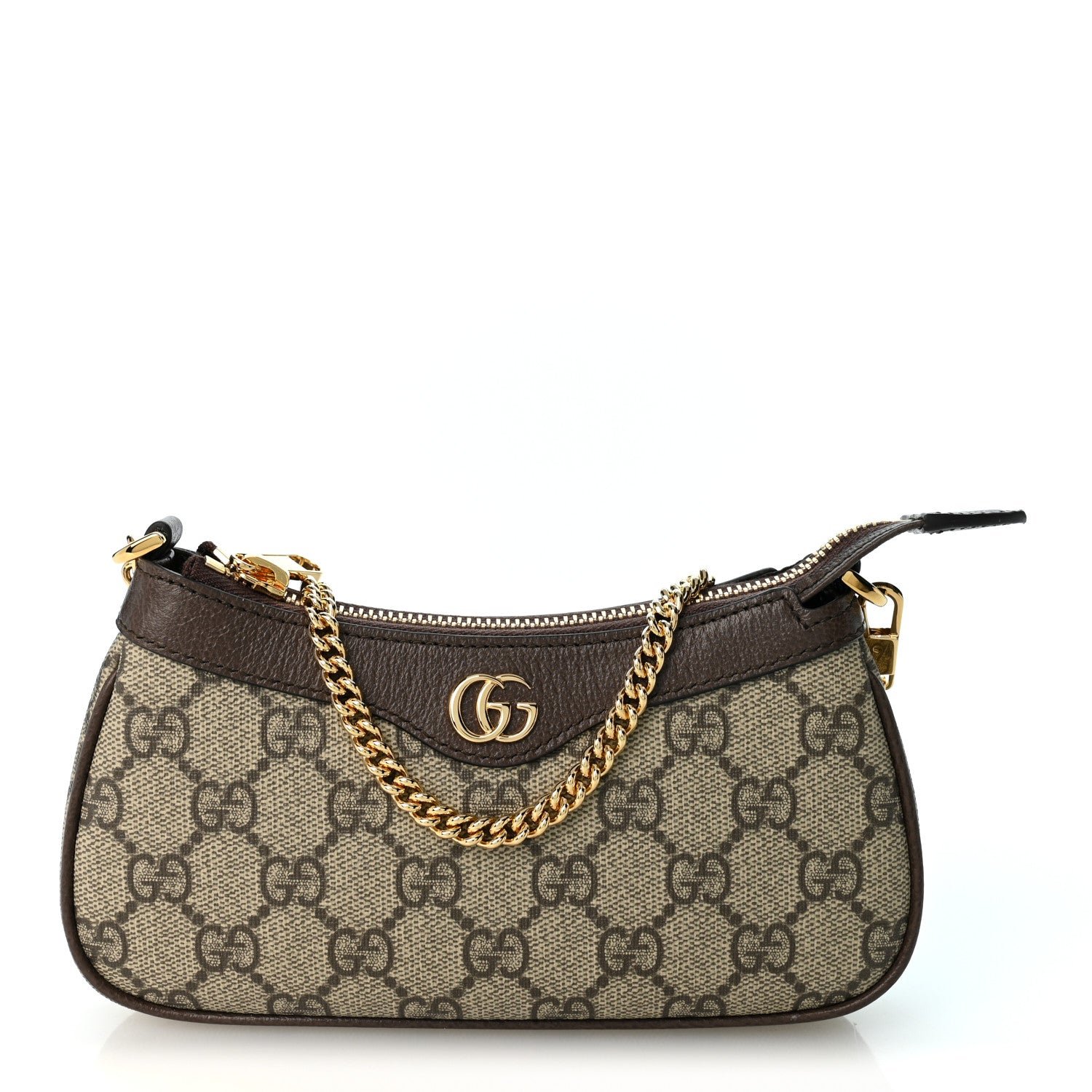Gucci GG Supreme Monogram Textured Dollar Calfskin Mini Ophidia Chain Bag Beige Ebony