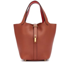 Hermes Cuivre Clemence and Capucine Swift Verso Picotin Lock 18 Gold Hardware, 2021