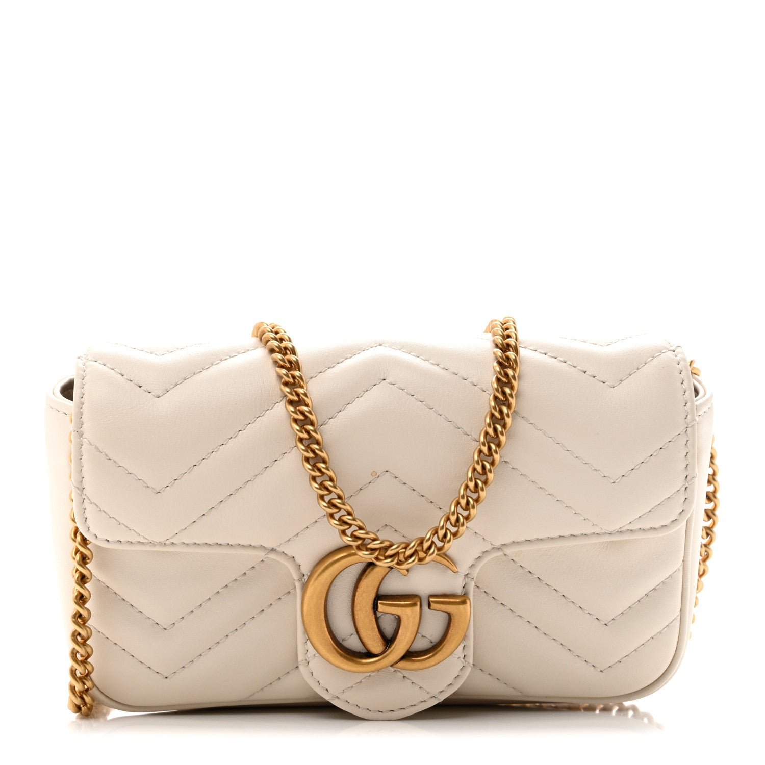 Gucci Calfskin Matelasse Super Mini GG Marmont Shoulder Bag White