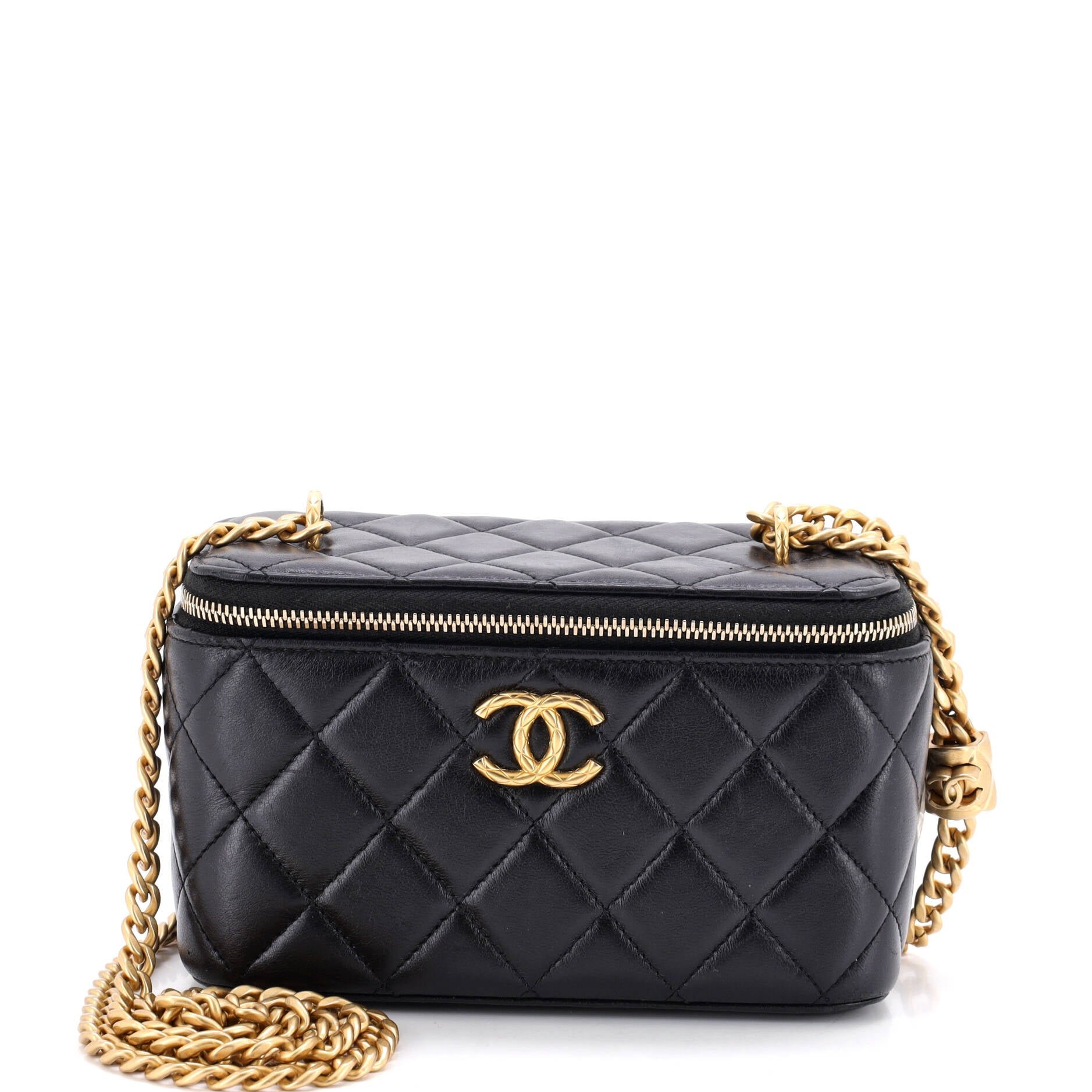 All Slide Long Vanity Case with Chain Quilted Lambskin Small