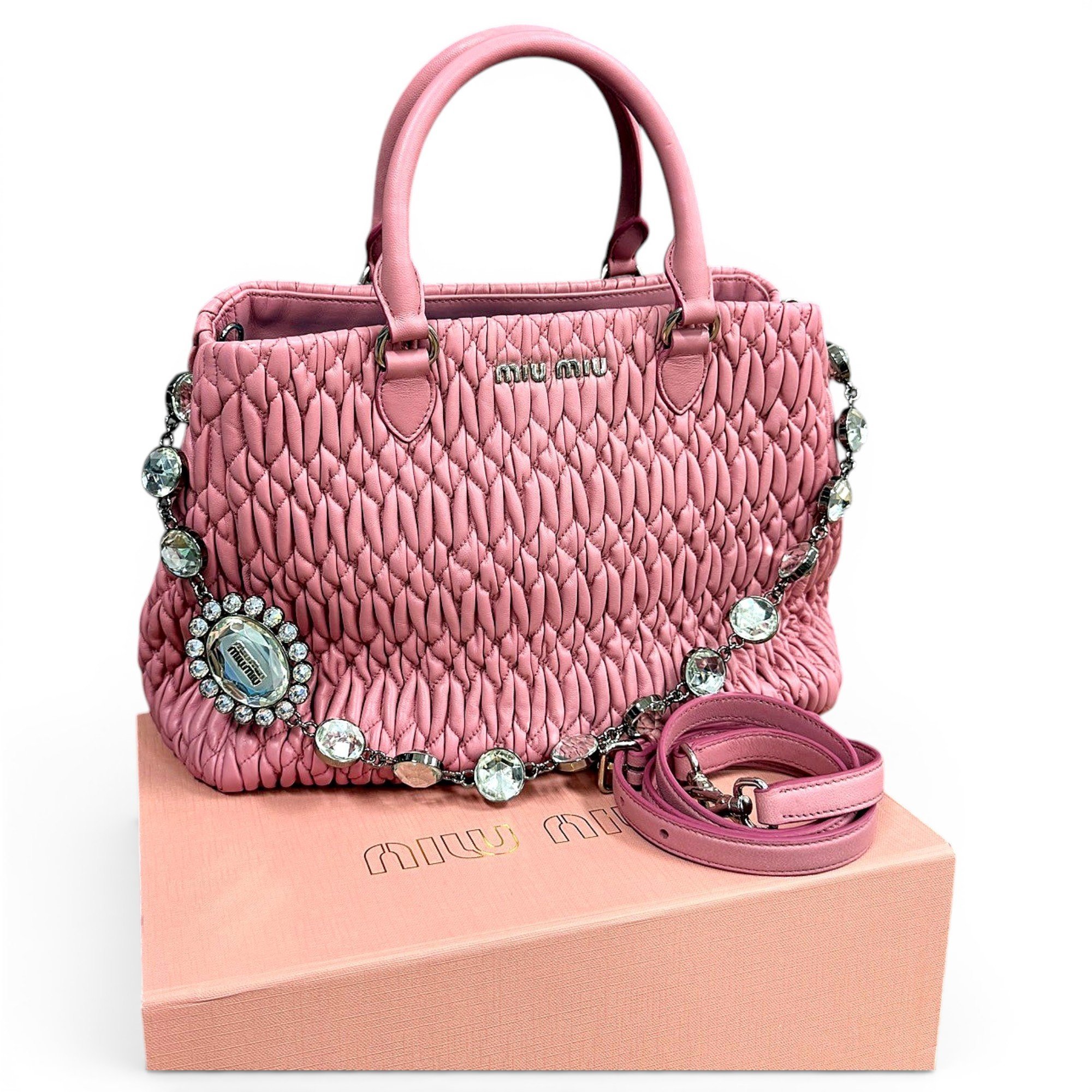 Miu Crystal leather handbag