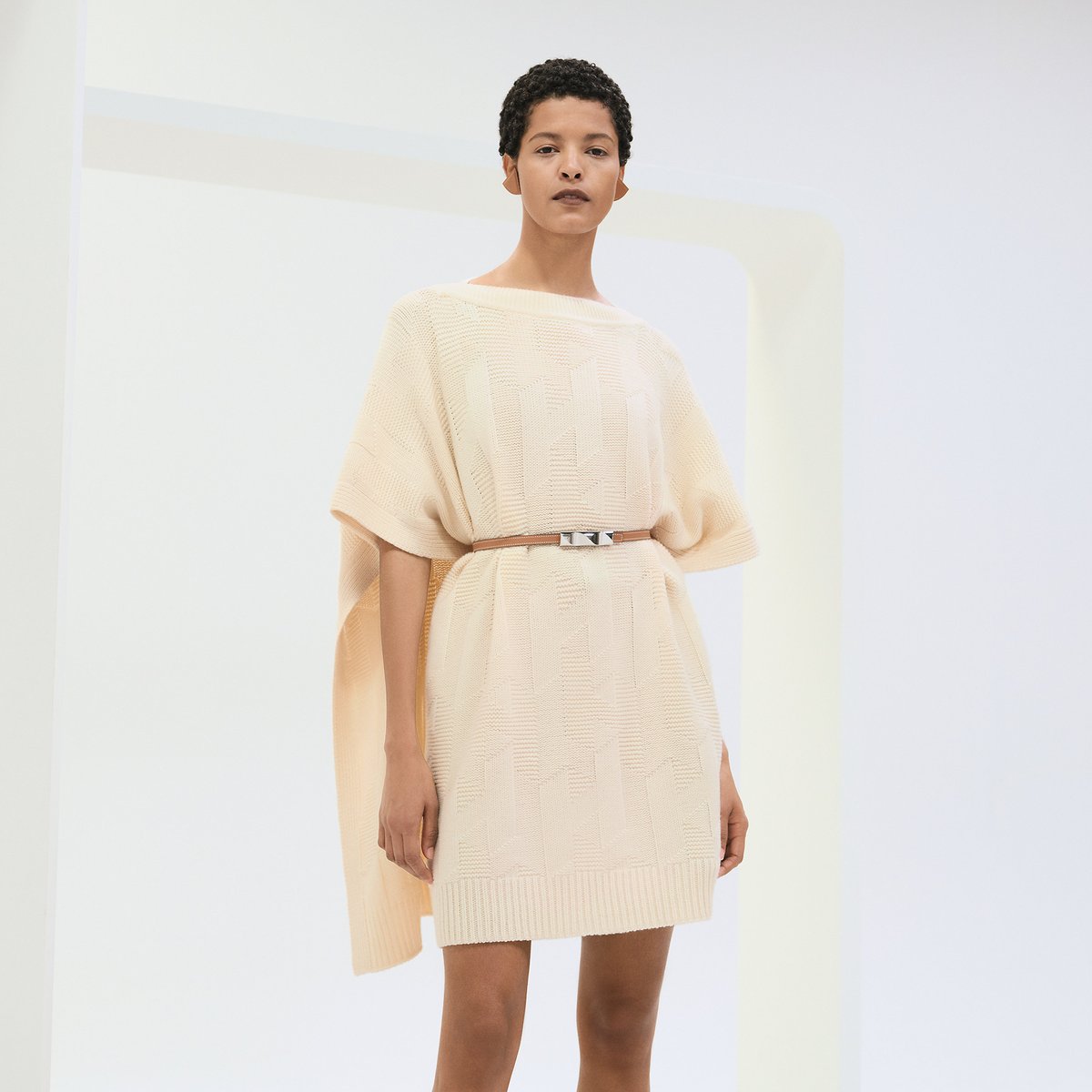 Blanc Naturel "H" Rectangular Cape Poncho