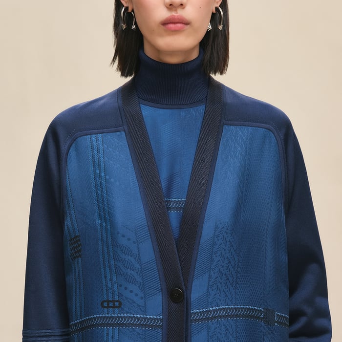 Bleu Encre "Dressage Tressage" Long-sleeve Twillaine Cardigan