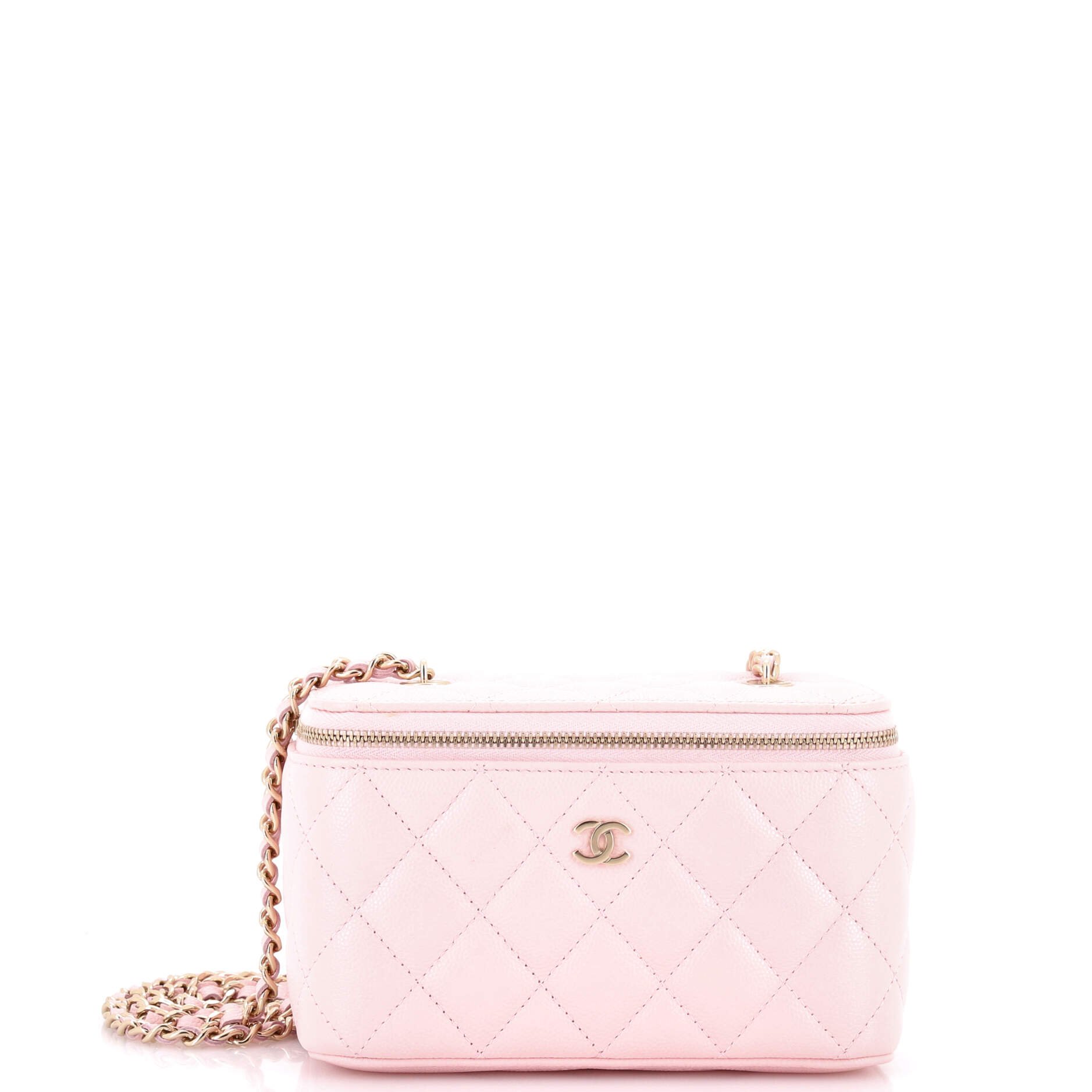 Classic Vanity Case with Chain Quilted Caviar Small