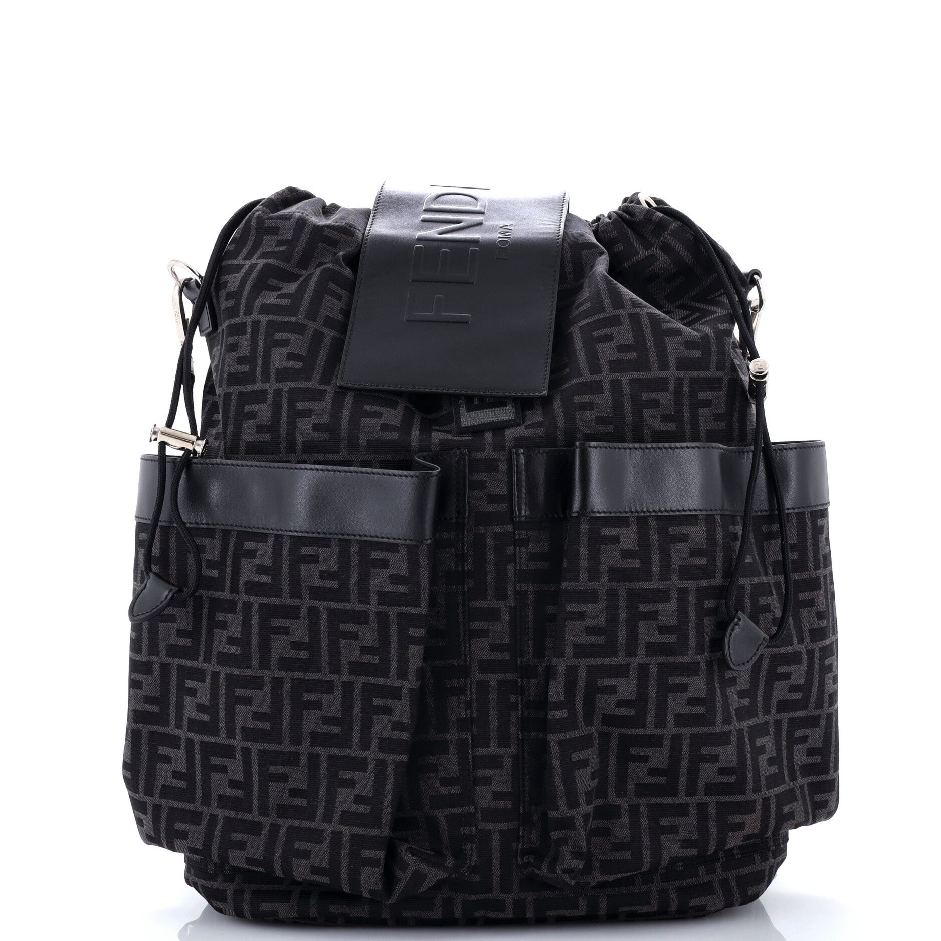 Double Pocket Drawstring Backpack Zucca Canvas with Leather