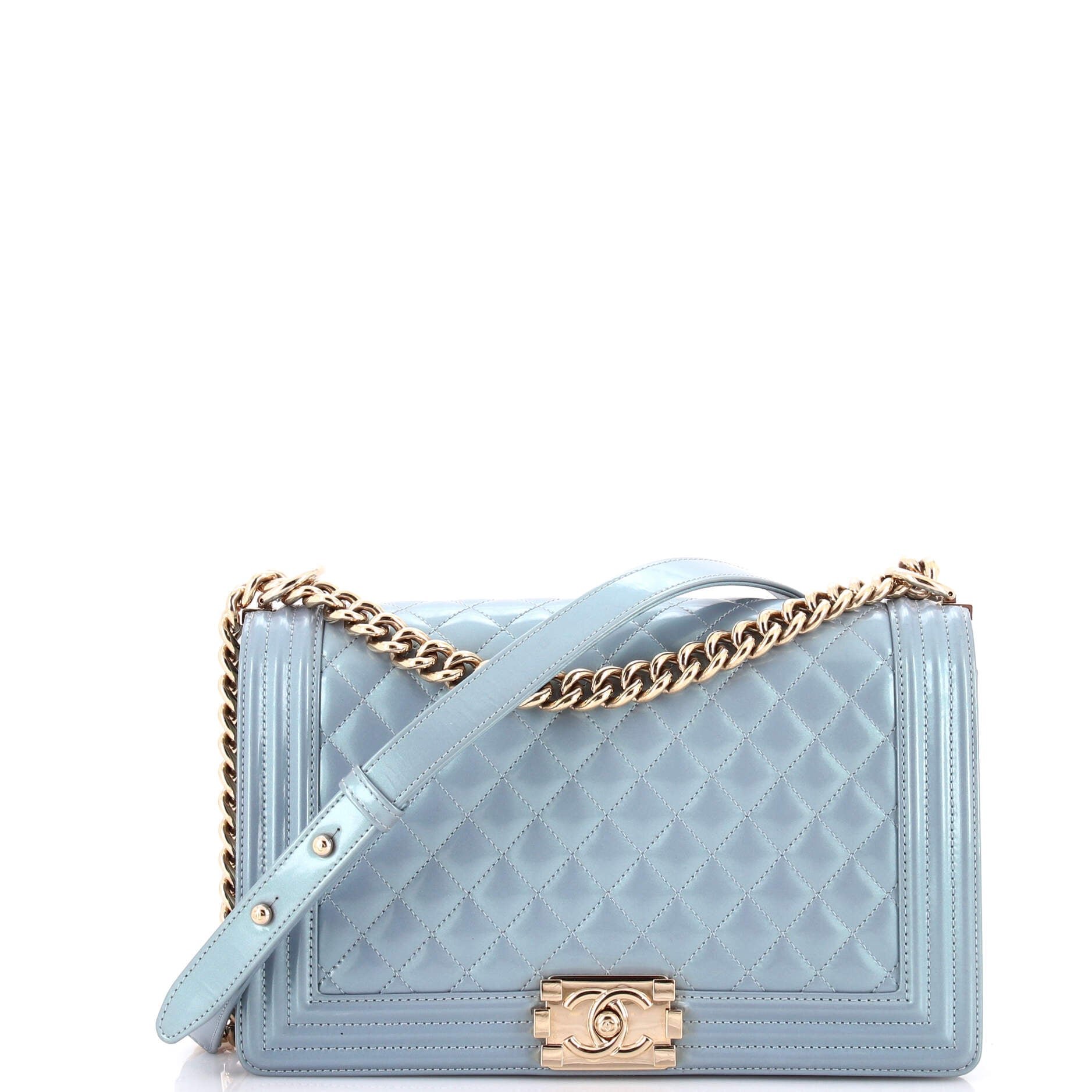 Boy Flap Bag Quilted Iridescent Patent New Medium