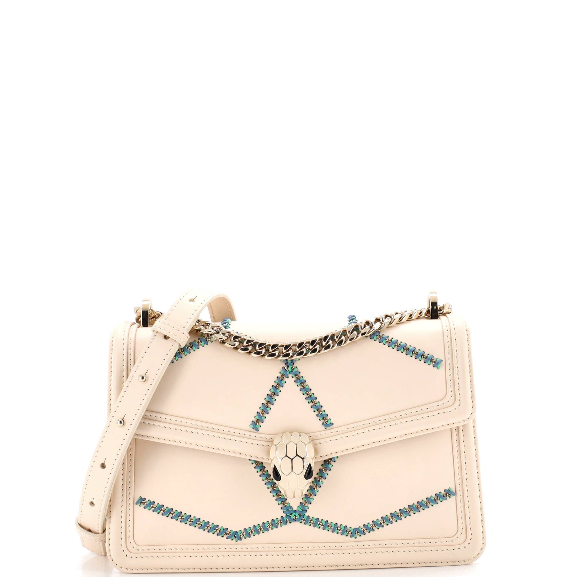 Bvlgari Serpenti Forever Shoulder Bag Whipstitched Leather Small