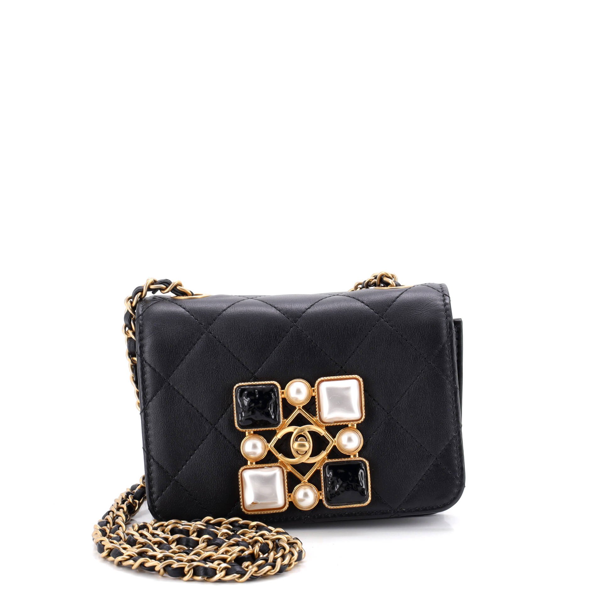 Resin and Pearl CC Full Flap Bag Quilted Calfskin Mini