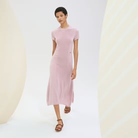 Short-sleeve long cashmere dress
