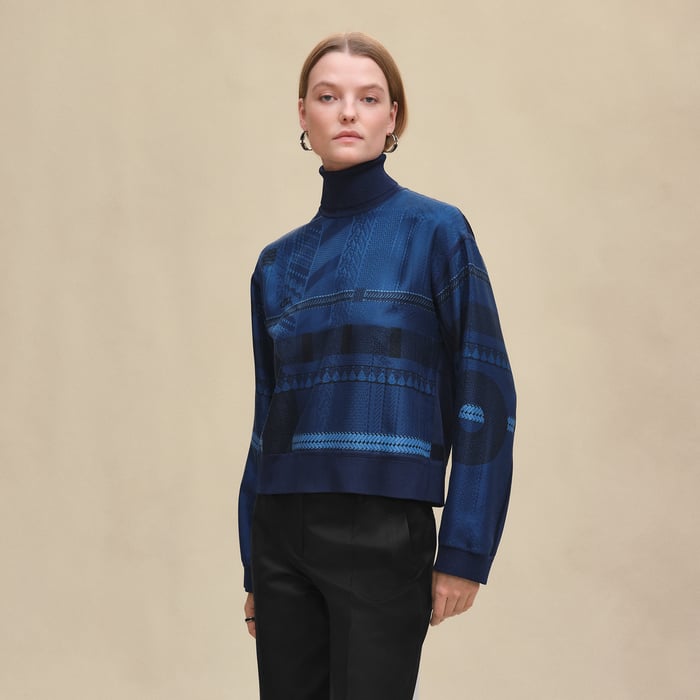Bleu Encre "Dressage Tressage" Long-sleeve Twillaine Sweater