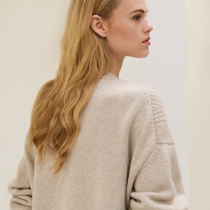 Beige Naturel Cashmere Long-sleeve Sweater