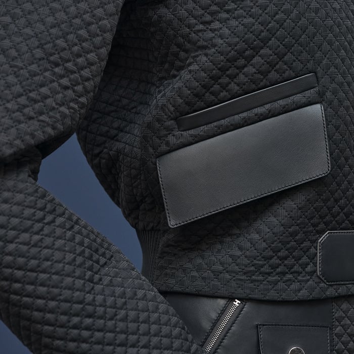 Gris Nuit "H Kelly" Mixed Leather Quilted Jacket