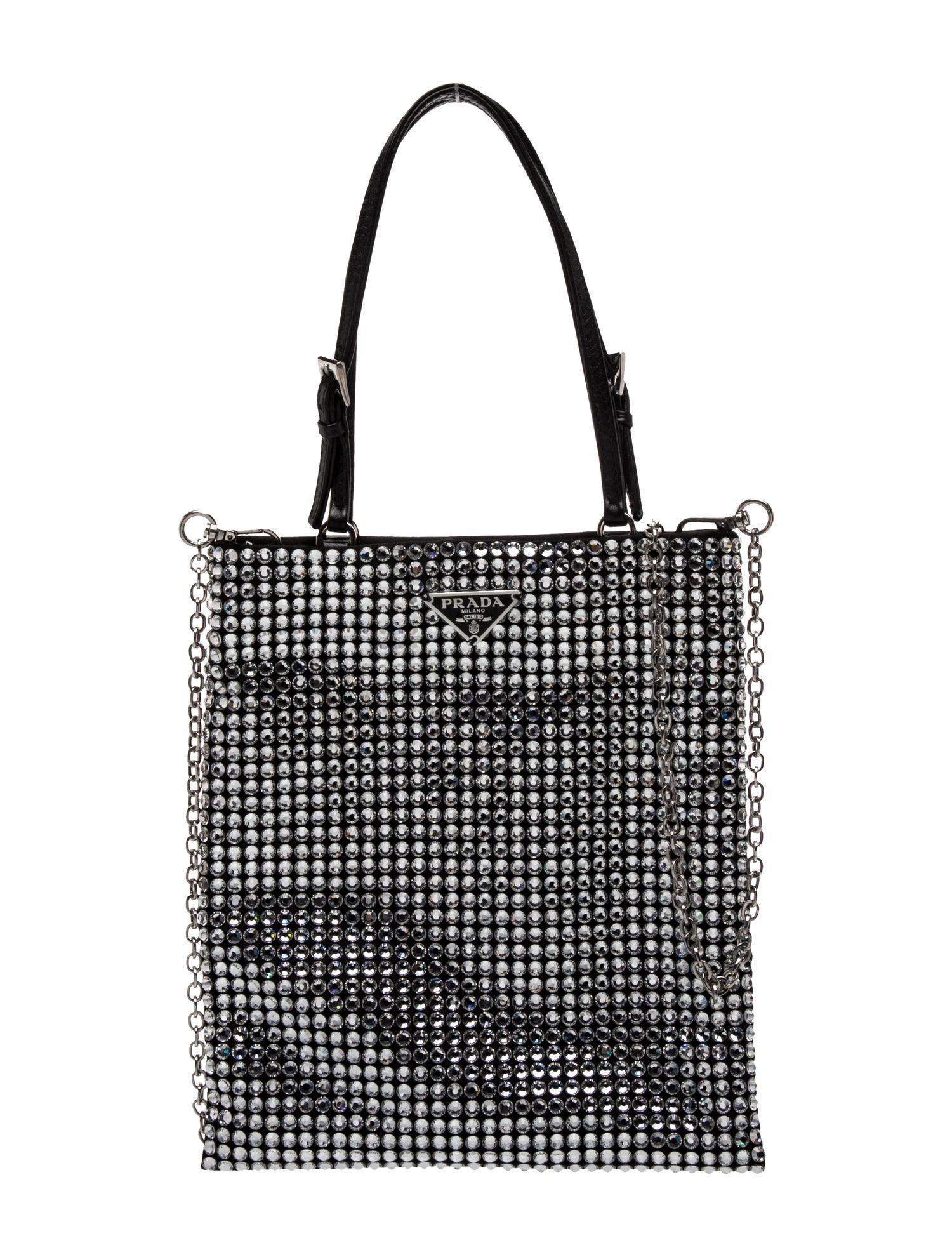 Enameled Metal Triangle Crystal Embellished Satin Mini Bag