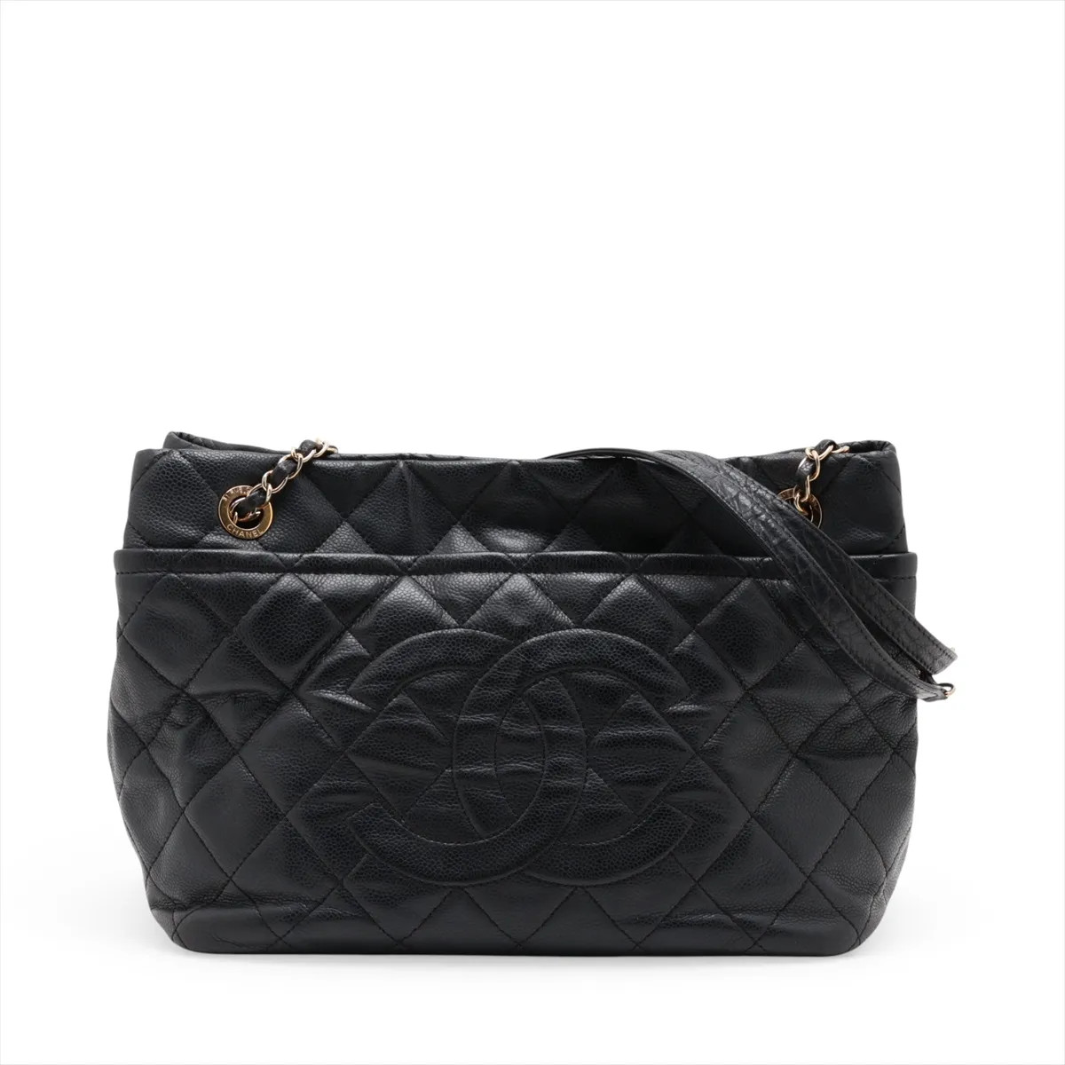 Chanel Matelasse Caviar Skin Chain Tote Bag Black Gold Metal Fittings 17XXXXXX