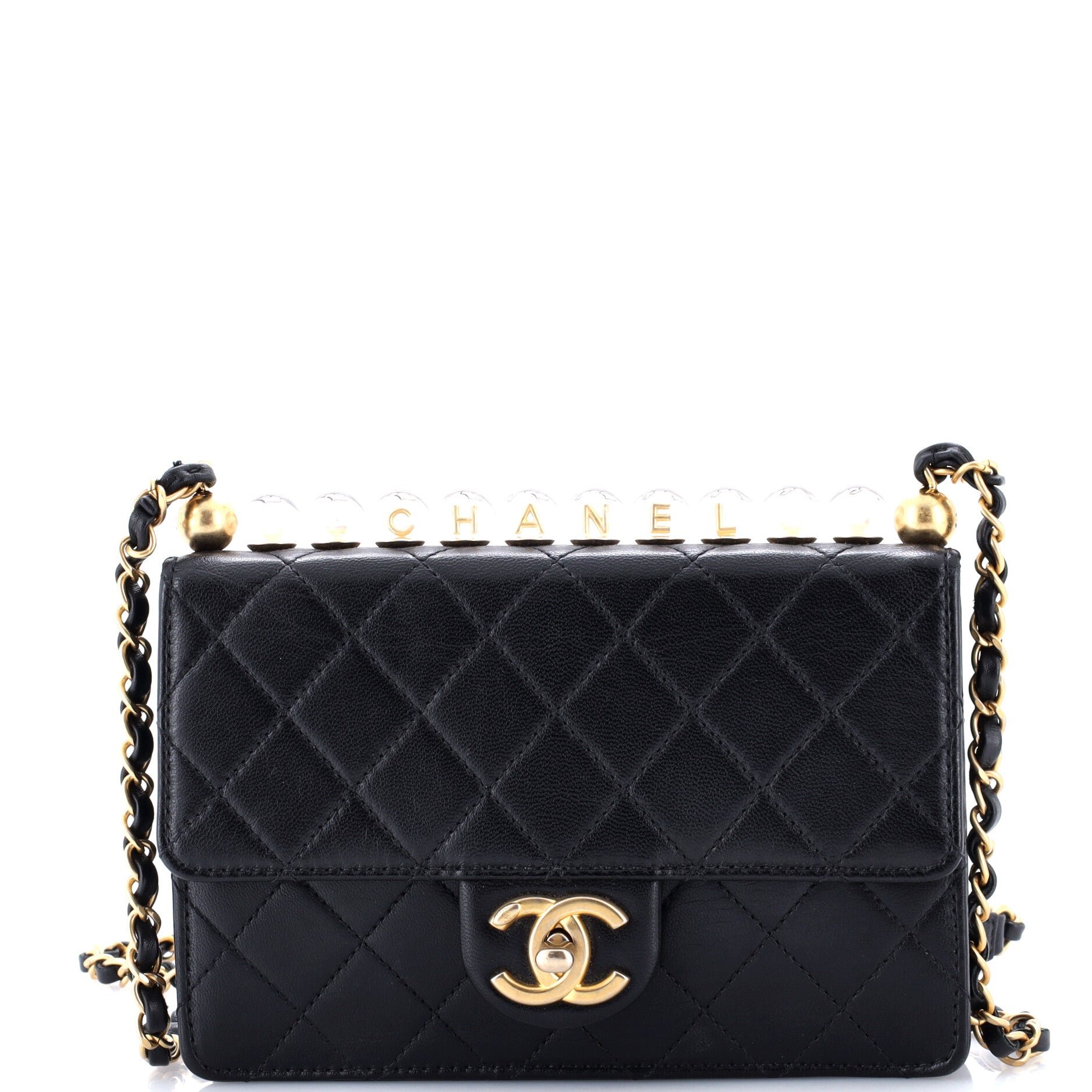 Chic Pearls Flap Bag Quilted Goatskin with Acrylic Beads Small