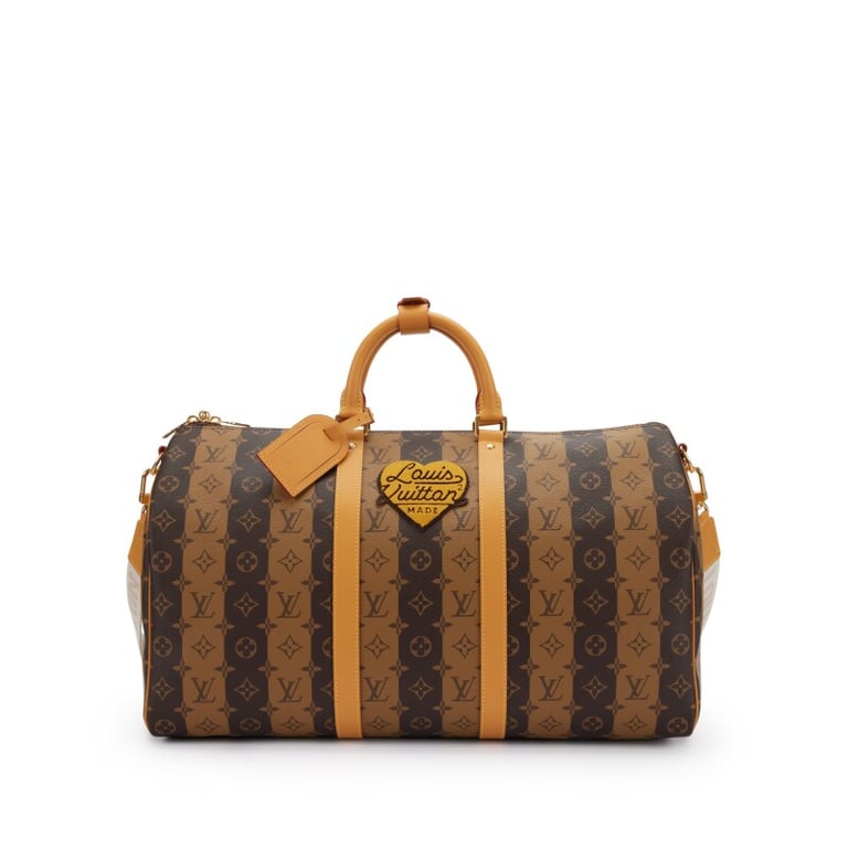 Louis Vuitton Virgil Abloh NIGO Brown Monogram Stripes Coated Canvas Keepall Bandoulière 50 Gold Hardware, 2021