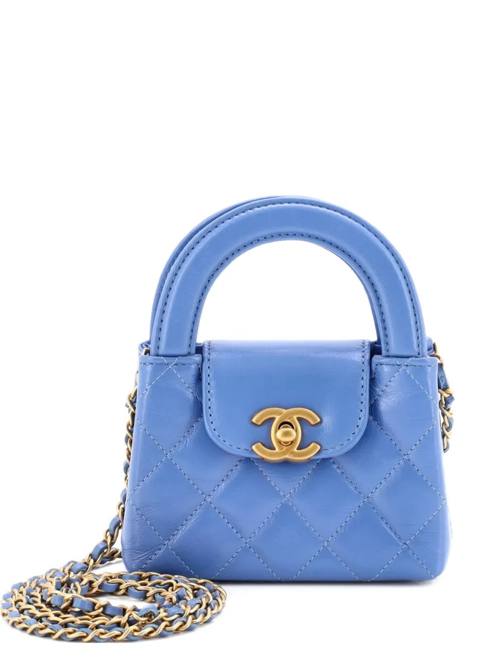 Kelly Top Handle Shopping Bag Quilted Shiny Aged Calfskin Nano crossbody bag